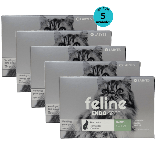 Vermífugo Feline EndoSpot P/ Gatos de 2 a 5kg 0,80ml Kit com 5 unid.